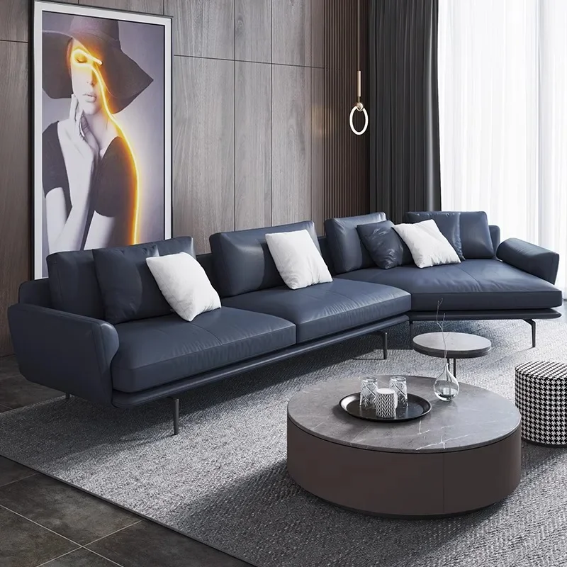

For Modern Minimalist Sectional Sofa Luxury Top Leather Small Family Set for Home Hotel Wood Fabric Light Style