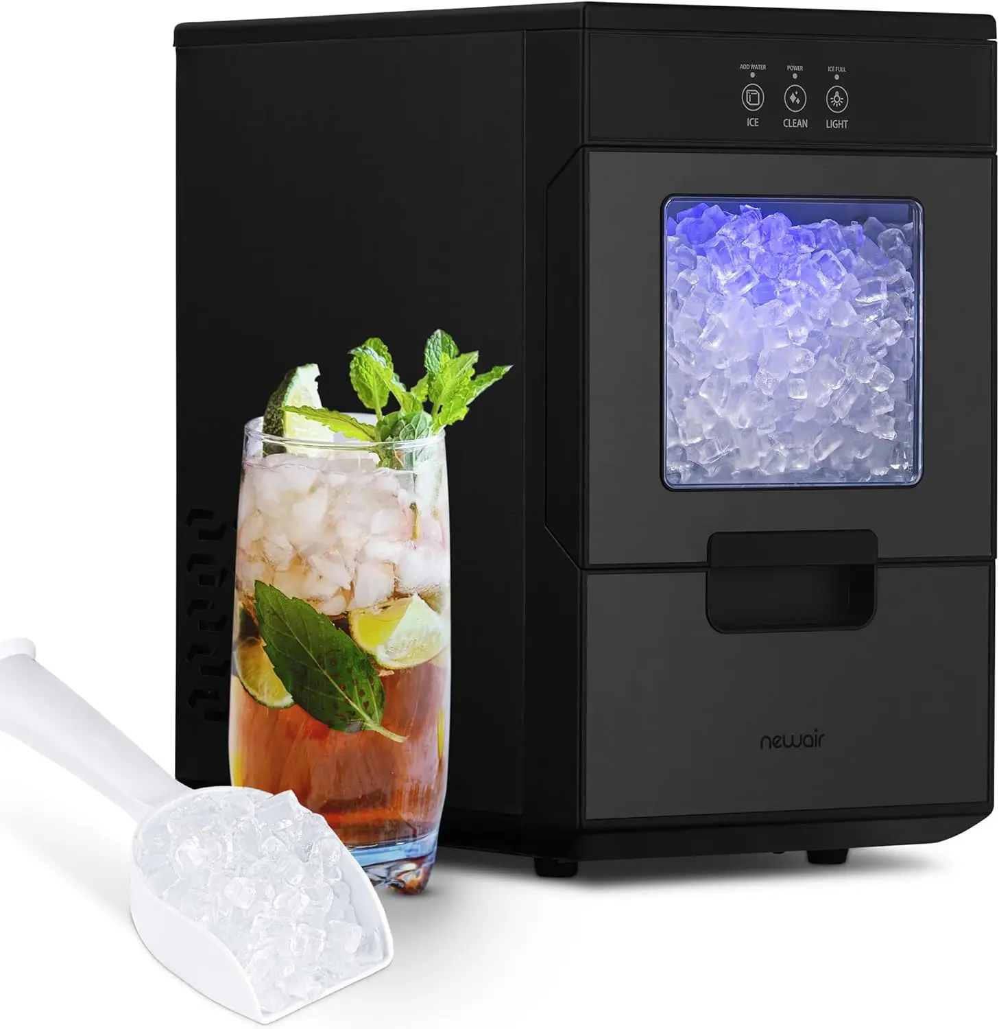 Newair Nugget Ice Maker Countertop - 44lbs/day, Countertop Sonic Ice Machine, Self-Cleaning & Refillable Water Tank, Pebble Ice