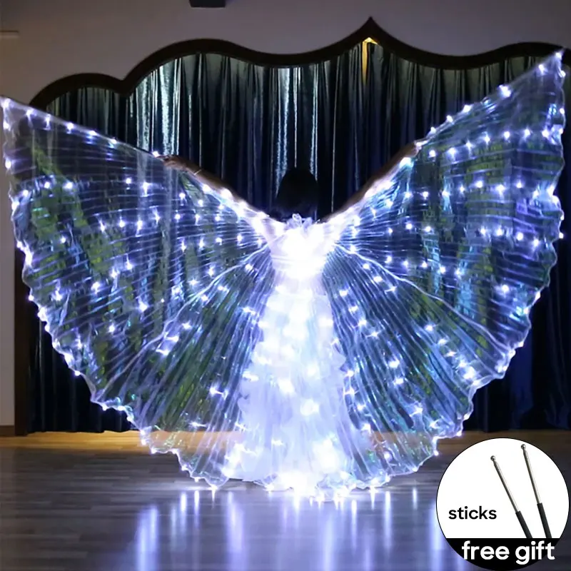 Belly Dance Colorful Alas 145cm LED Wing For Adult Performance Fluorescent Butterfly Isis Wings Carnival Festival Outfit Sticks