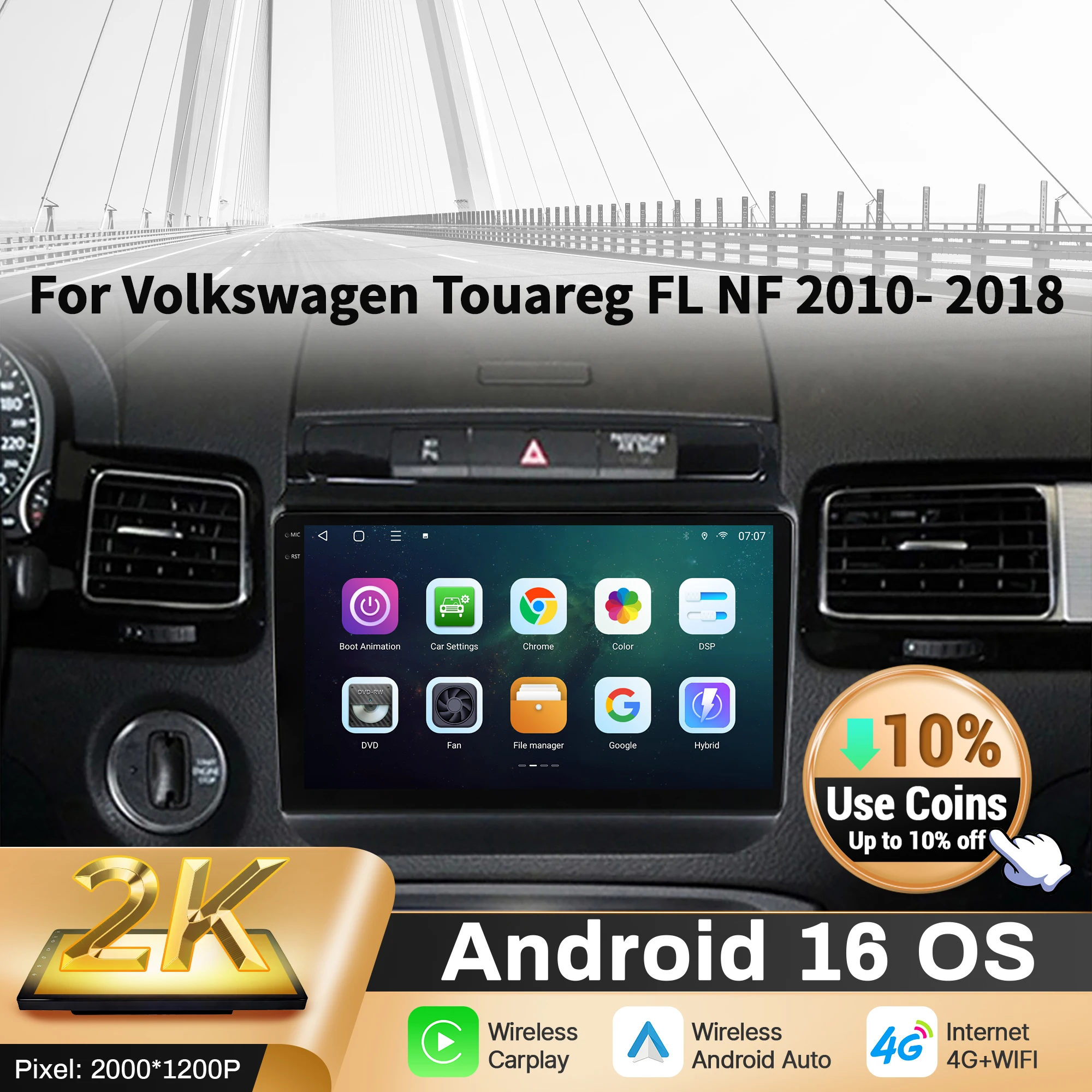 9 inch Car Radio For VW Volkswagen Touareg FL NF 2010-2018 BT Carplay Android 16 Multimedia Navigation Head Unit 2K QLED Screen