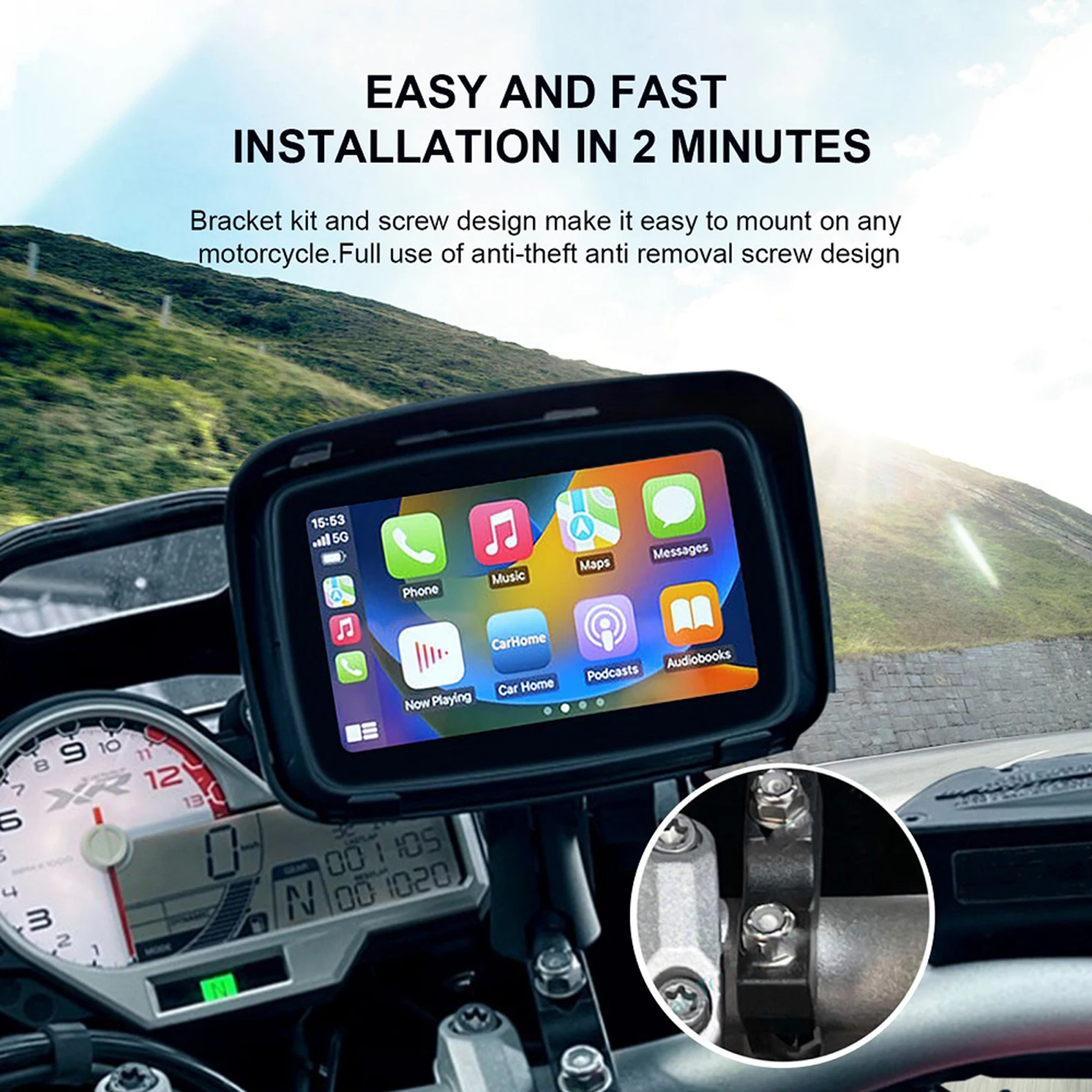 5Inch GPS Navigation Motorcycle Waterproof Apple Carplay Display Screen Wifi Dual Bluetooth Wireless Android Auto Monitor