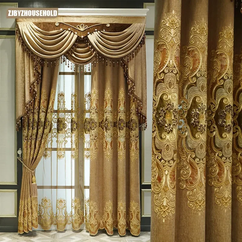 

2023Nordic Luxury Luxury Atmospheric Embroidered Curtains for Living Room Bedroom Study Dining Room Blackout Curtains Custom