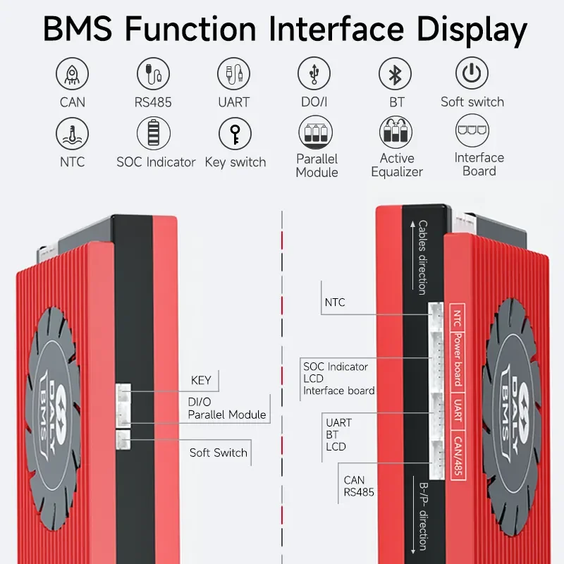 Daly BMS 16S LiFePo4 Smart BMS 4S12V 8S 24V 36V 48VScooter 60A 100A 150A 200A 250A 300A 500A Li-Ion Battery Energy Storage WIFI