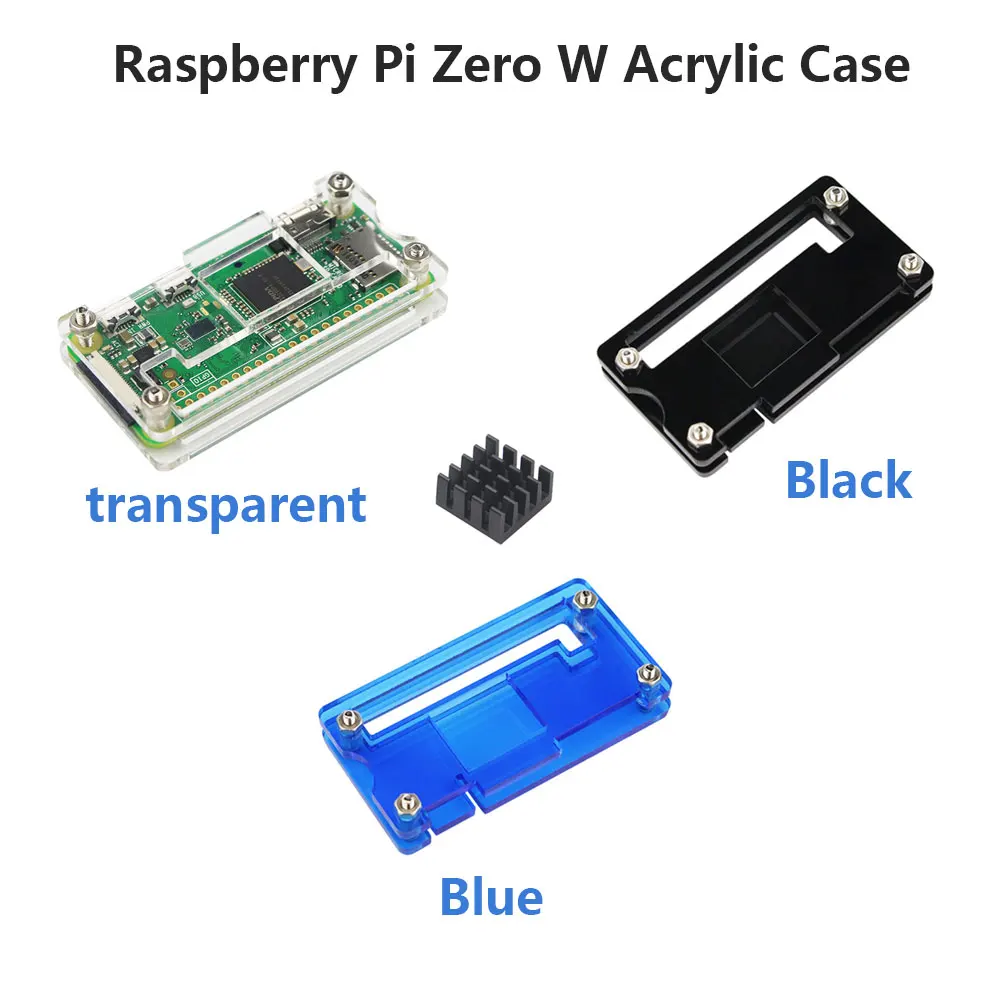 Framboesa pi zero w acrílico caso 3 cores caixa escudo + dissipador de calor transaperent preto azul acrílico caixa de cerco para rpi zero w