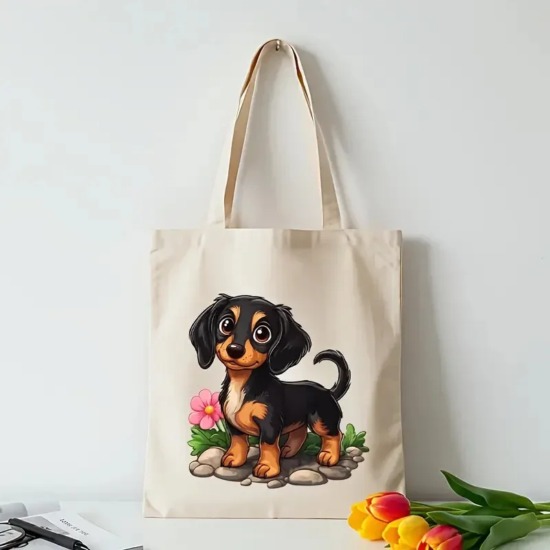 

Cute Sausage Dog Shoulder Bag for Women's Daily Shopping Eco Friendly Bag for Students' School Fitness Bag Portable Tote Bag