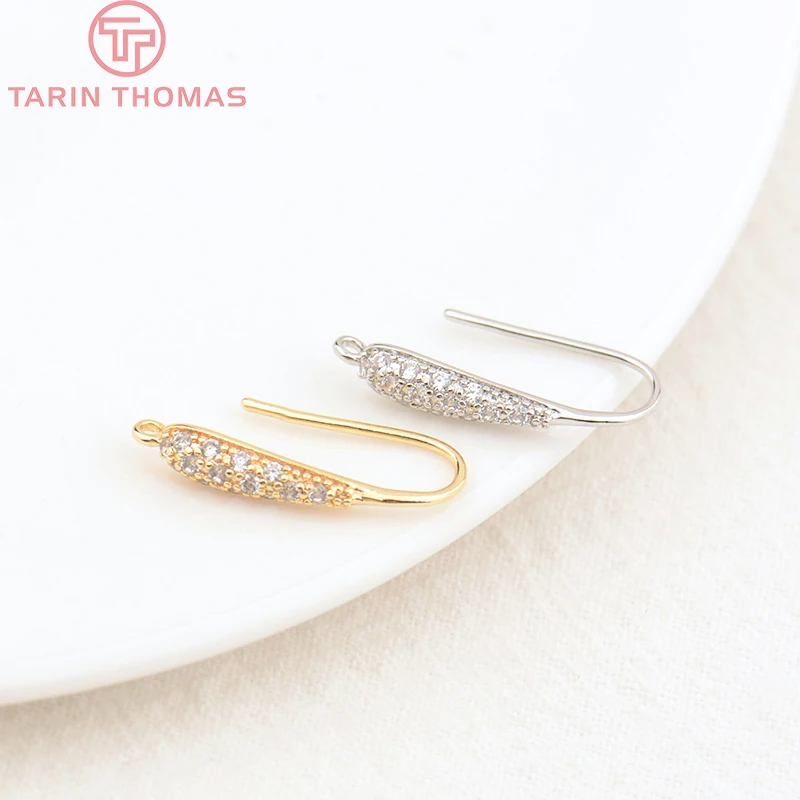 (2012)6PCS Height 20MM 24k Gold Color Plated Brass With Zircon Earrings Hook High Quality Jewelry Earrings Accessories Wholesale