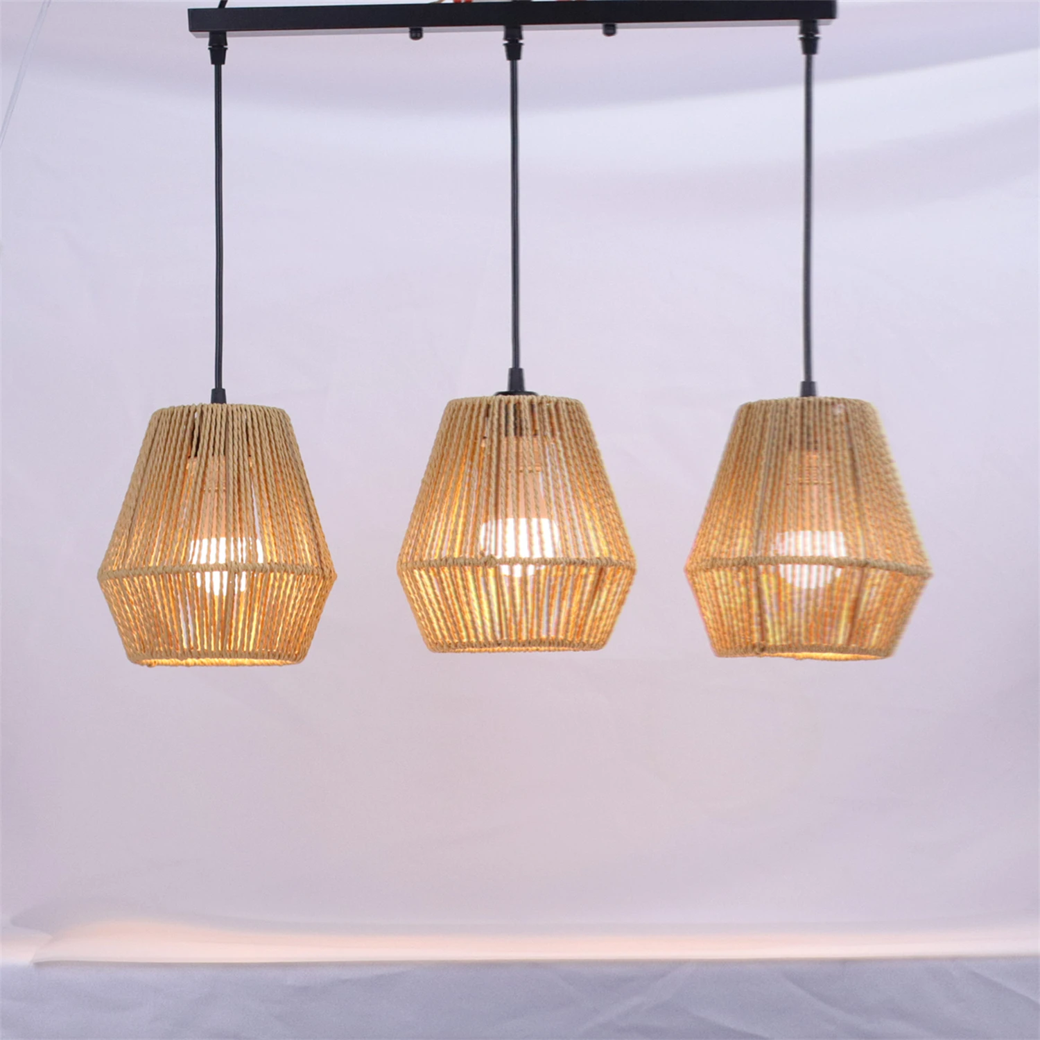 

JOYINLED 1/3 Heads Paper Rope Woven Ceiling Chandelier Vintage Industrial Rattan Hanging Lamp Boho Pendant Light E27 Lighting