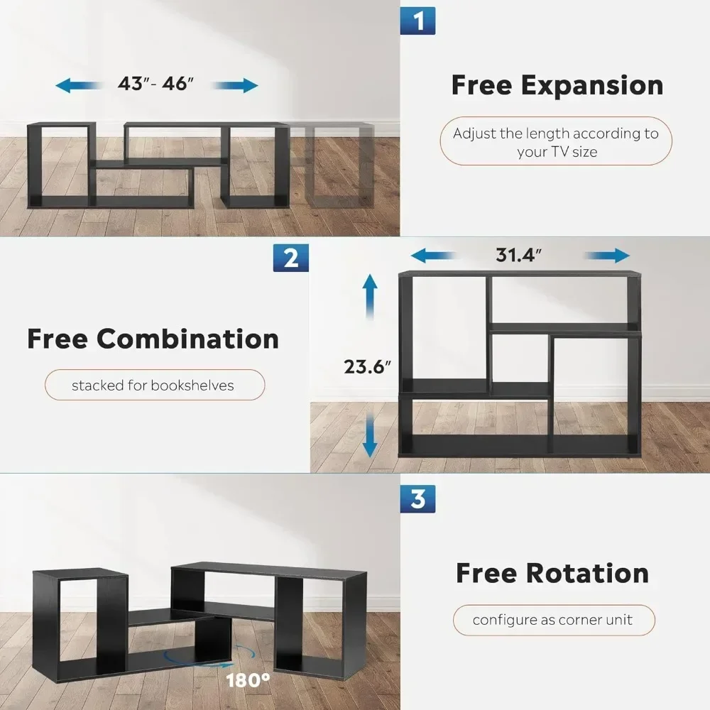 Deformable TV Stand up to 75 Inch TV, Modern Entertainment Center with 3 Pieces Cabinets