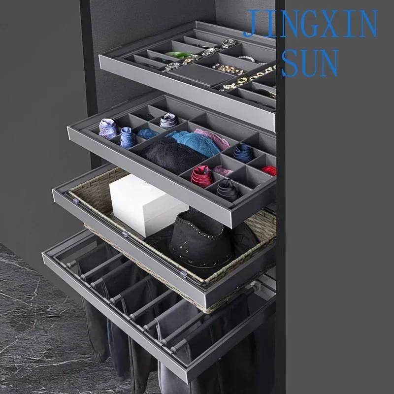 Wardrobe pull basket drawer type lattice pull telescopic pants rack built-in slide rail, jewelry box safe