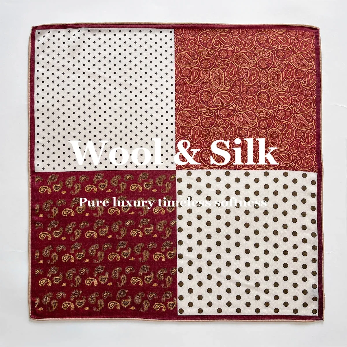 

100% Silk Wool Scarf for Women Summer Sun Protection Double-sided Print Shawl Travel Wrap Small Square Scarves Hijab Pashmina