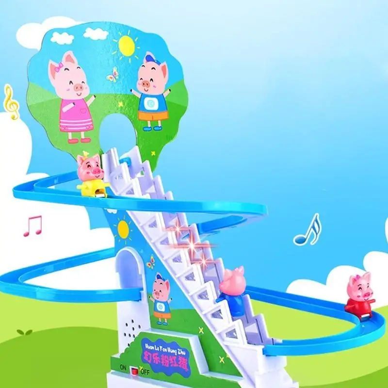 

Q22D Cartoon Piggy Electric Climbing Stairs Toy Light Music Racer Track Slide Toddler Kids Birthday Gift