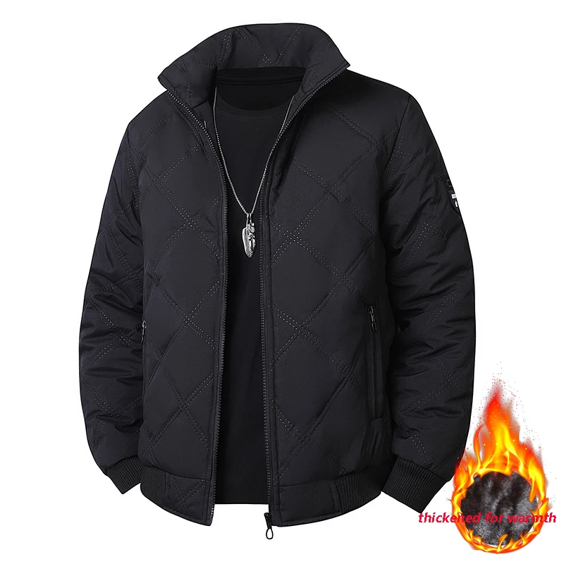 Mantel katun wol buatan musim dingin pria mantel katun tebal hangat dan kasual serbaguna longgar dan jaket kerah berdiri berukuran besar