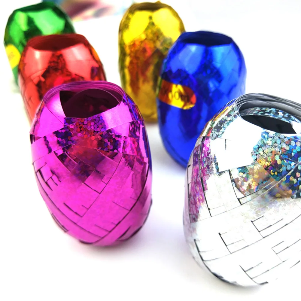 

6Pcs Laser Balloon Ribbon Metallic Shiny Curling Rolls for Masquerade Costume Party Carnival Christmas Easter Halloween Gift