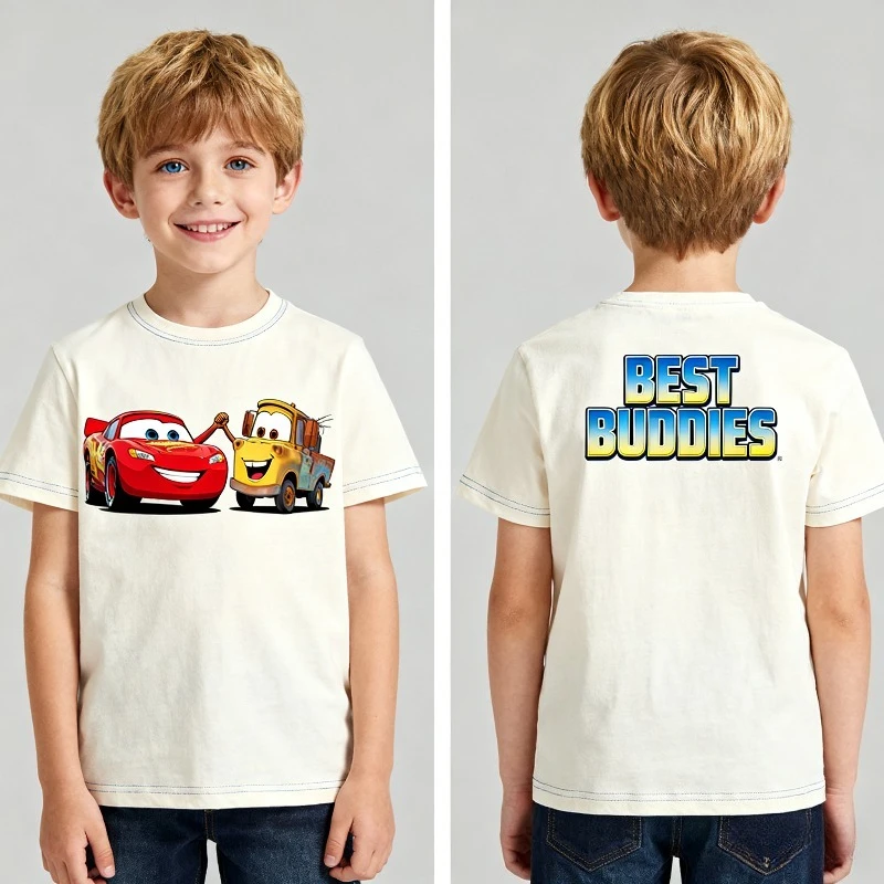 

Brand Disney Cars Trend Summer Print Crew Neck Cotton T-Shirt Boys and Girls Loose Casual Trend Student Gifts Kids Clothes Boys