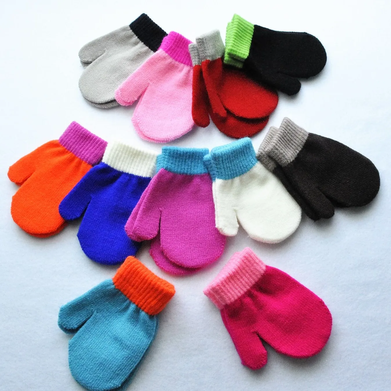 Baby Gloves For 1-4Y Children Winter Warm Patchwork Knitted Mittens Kindergarten Student Full Finger Gloves Knitting Kids Gloves