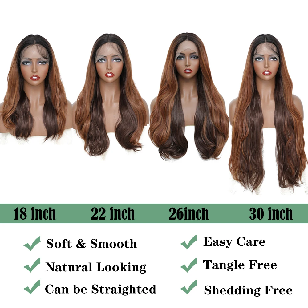 X-TRESS Synthetische Kant Voorkant Pruik Ombre Bruine 30 Inch Lange Golvende Middendeel Body Wave Kant Haar Met Baby Haar Voor Zwarte Vrouwen