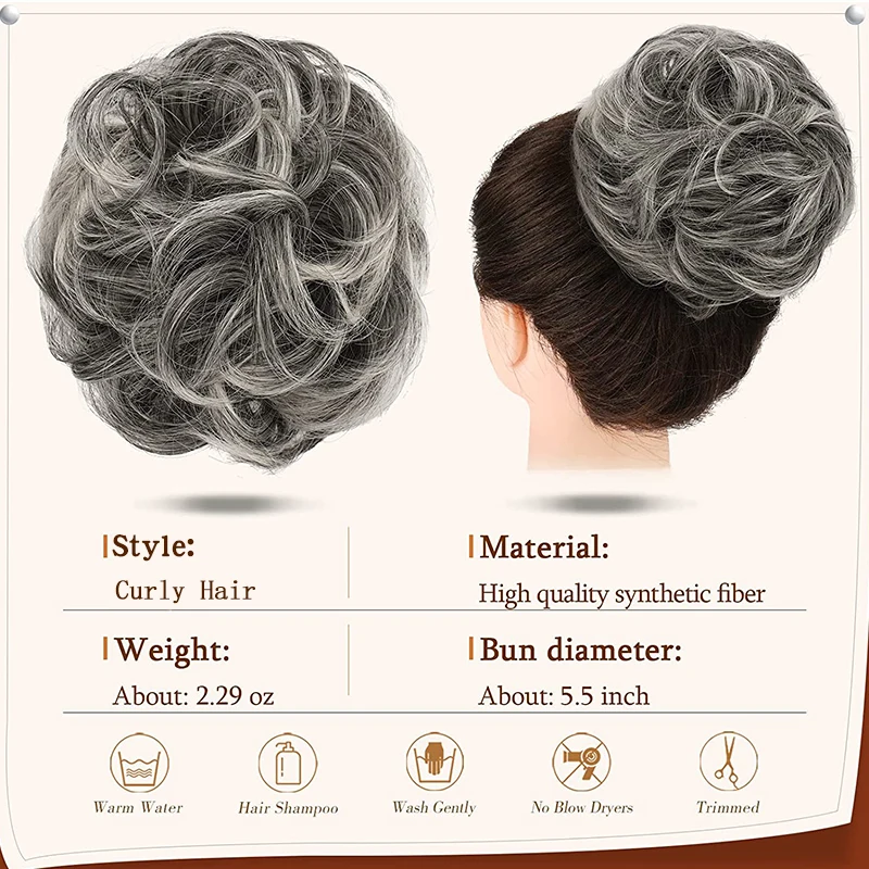 MSTN-Curly Messy Bun Hair Extensions for Women, Claw Style, Hair Accessories