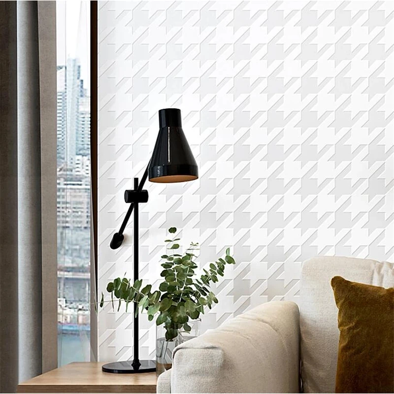 Imagem -04 - Reunindo Branco Houndstooth Wallpaper Roll Papel de Parede Liso Cor Sólida Simples Sala de Estar Bedroon Loja de Roupas 3d