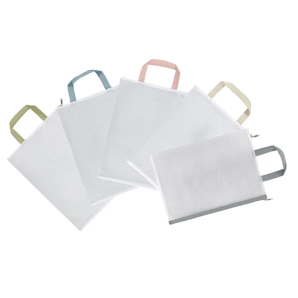 Bolsa de archivo de malla de gran capacidad, bolsa transparente con cremallera, organizador de documentos de mano para aula y oficina, 5 uds.