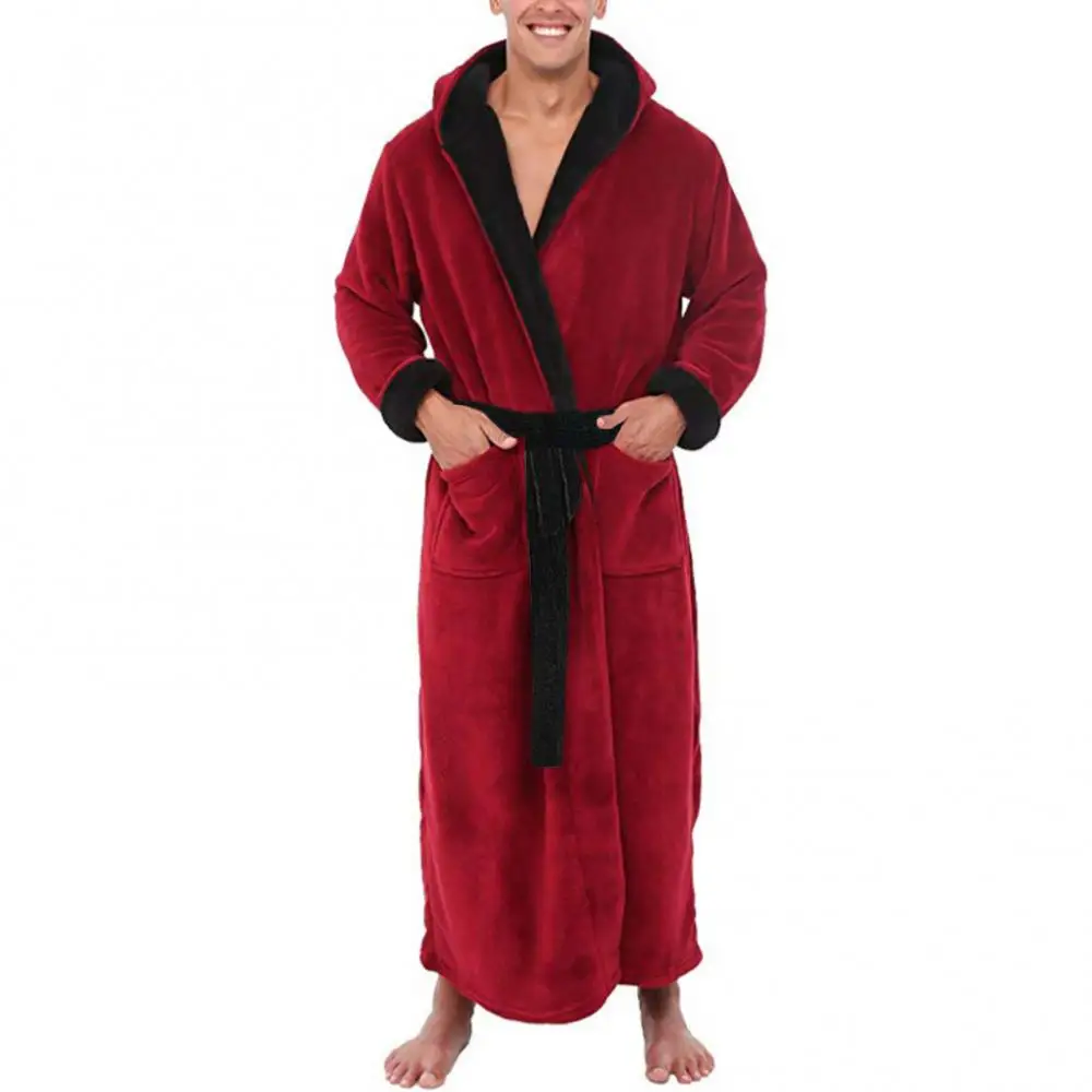 Men Bathrobe Sleepwear Coral Fleece Autumn Adult Bathrobe V-Neck Robe Pajamas Men And Women Long Sleeve Nightgown Male Bath Robe