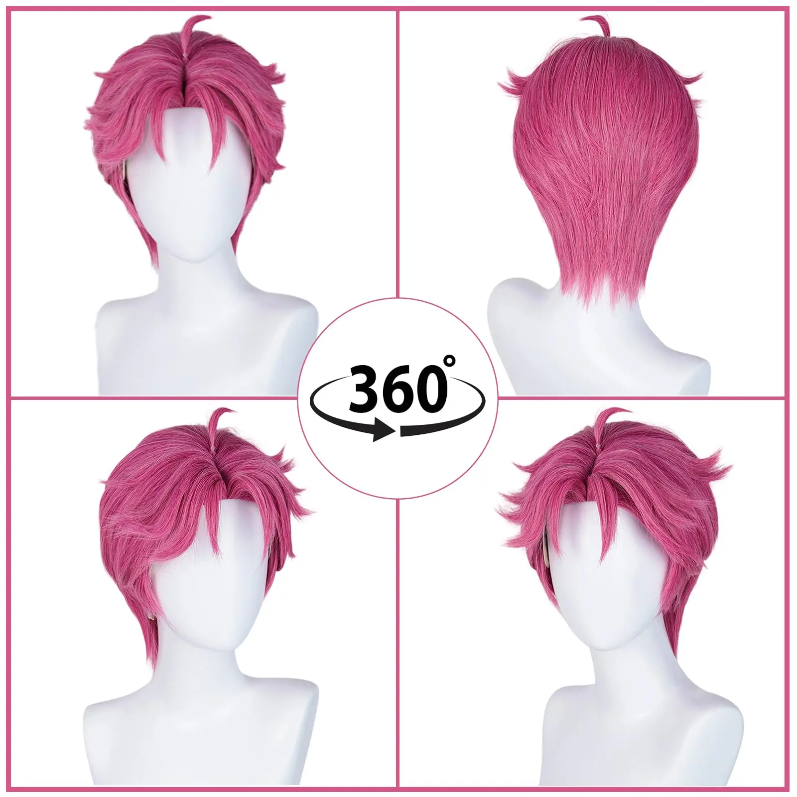Peluca sintética de pelo corto anti-turnado sin flequillo rojo rosa |   Película animada KPop Demon Hunters personaje Abby cosplay peluca Halloween