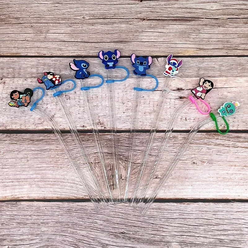 Disney Cartoon Straw Cover Cute Anime Stitch Angel Silicone Dust Stopper Straw Decoration Children\'s Party Supplies Wholesale