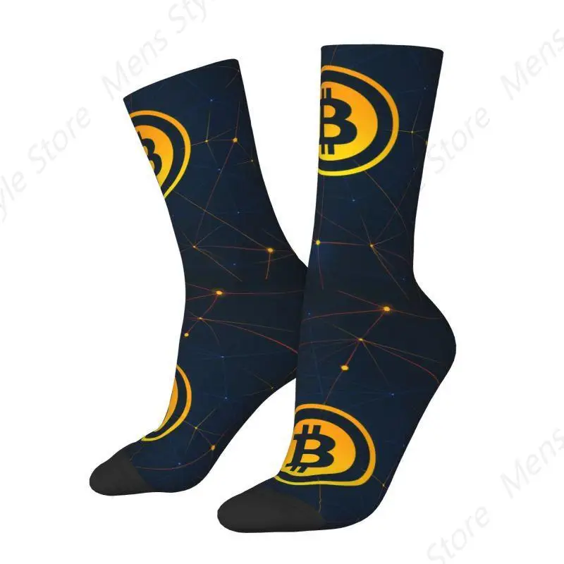 Bitcoin Digital Art Currency Socks for Men Women Stretchy Summer Autumn Winter Cryptocurrency Btc Blockchain Geek Crew Socks