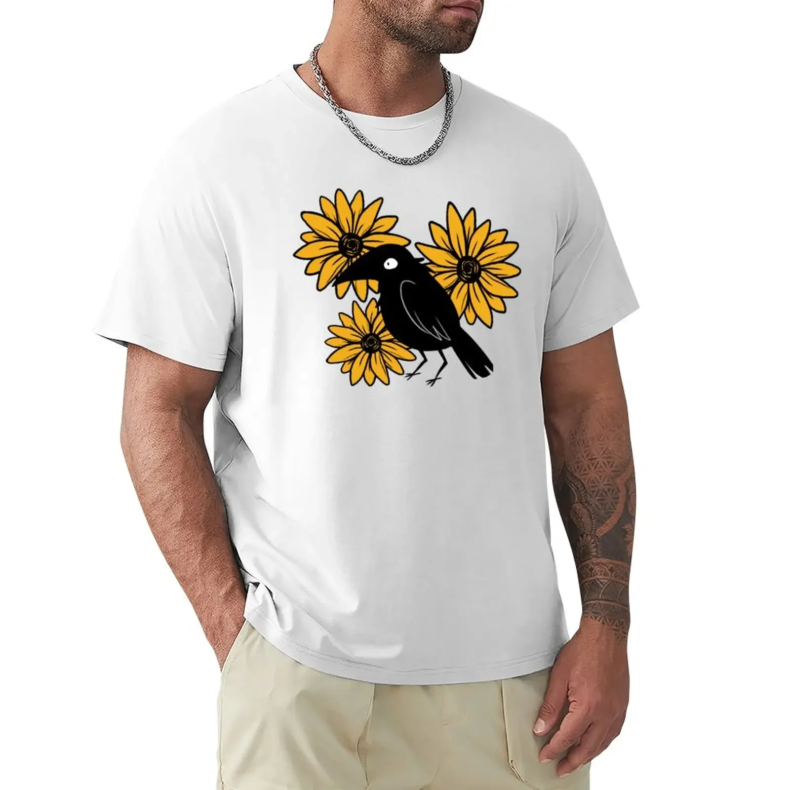 

Crow and Sun Flowers T-Shirt blanks anime clothes korean fashion t shirts for men pack