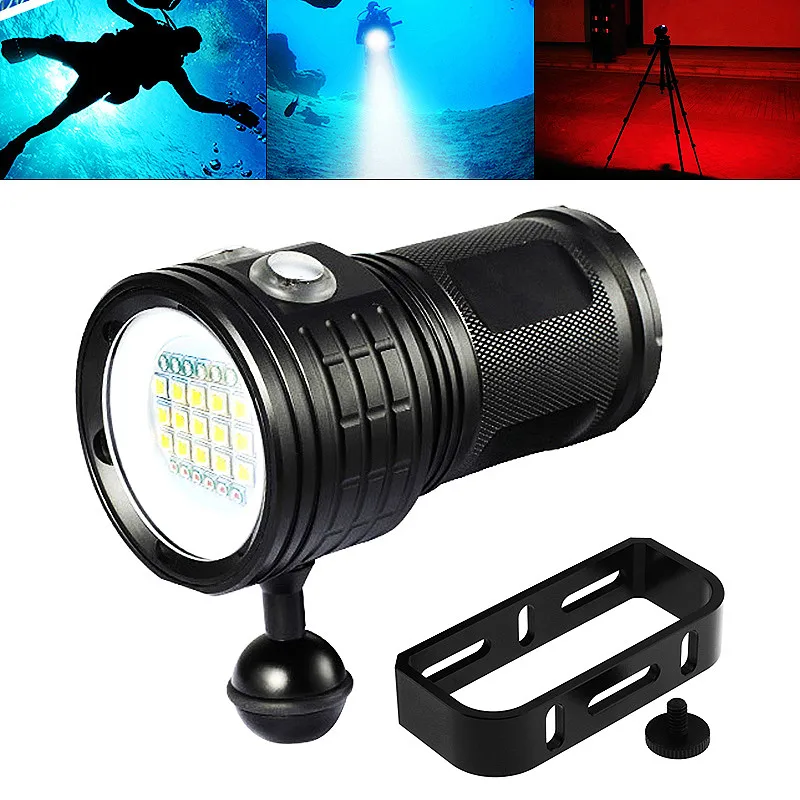 

QX27 500W Fitteen 5050 White XML2 Six XPE Blue R5 Six XPE Red R5 LED Underwater 80m Diving Flashlight with Spherical Bracket