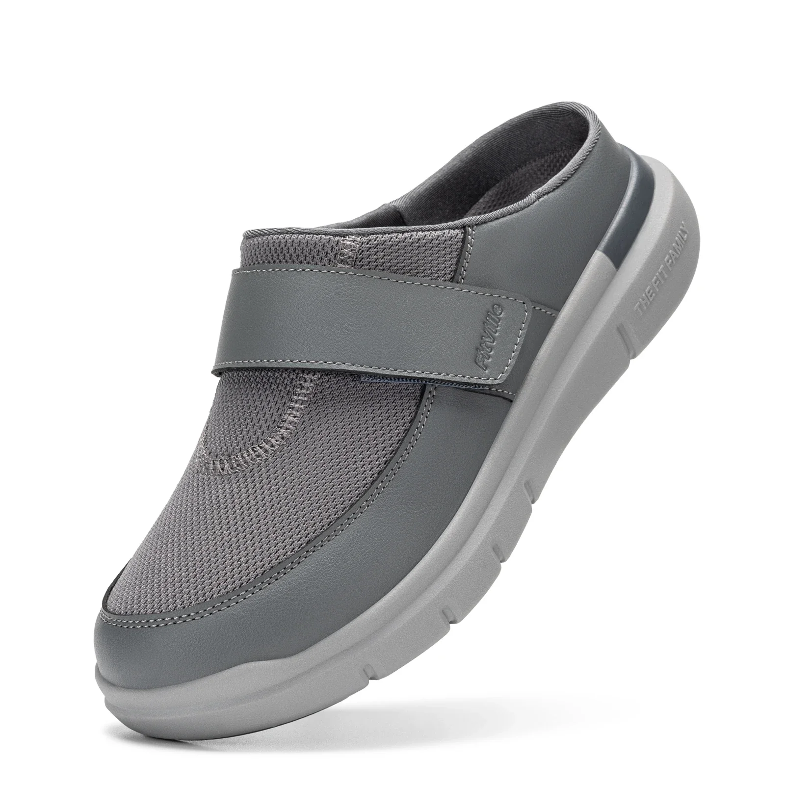 FitVille Diabetiker-Schuhe mit breiter Zehenpartie für Herren, Slipper zum Hineinschlüpfen, Clogs für geschwollene Füße, verstellbare, atmungsaktive Flip-Flops – Detail 12
