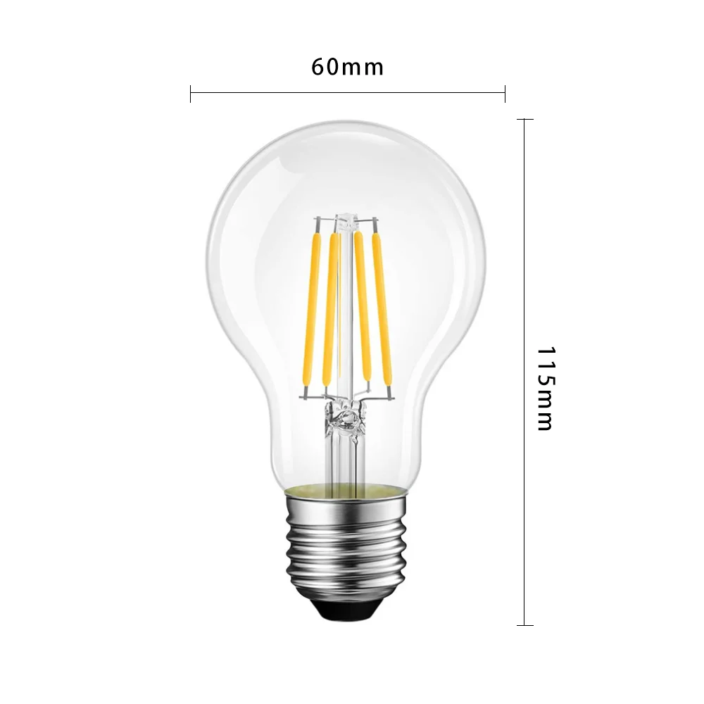 Ampoule LED en cristal rétro, lampe à vesicle pointue, queue de nervure, bougie LED, ampoules Edison, 220V, A60