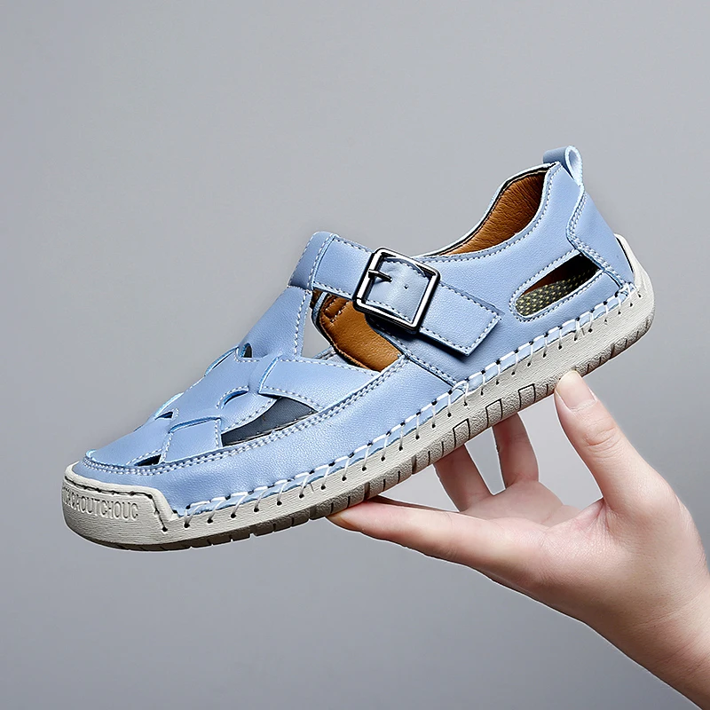 

Women Sandals Summer Shoes Handmade Fashion Stitching Genuine Leather Covered Toe Soft Casual Walking Zapatos Mujer Plataforma