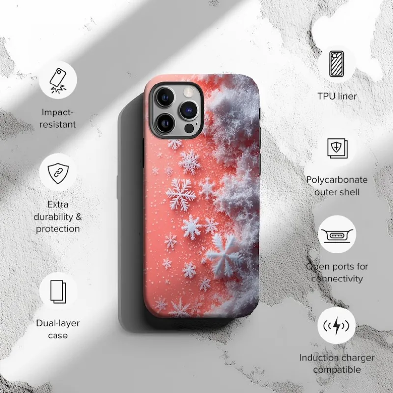 Frosty Coral Winter Snowflake Phone Case For IPHONE 16 15PRO MAX 14 13 12 11 Acrylic TPU Two in one magnetic Phone Cases