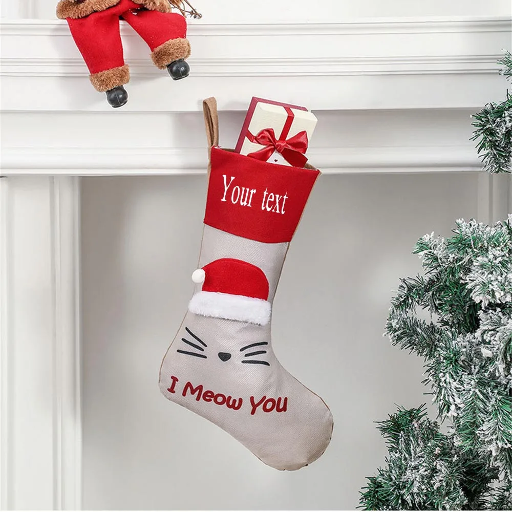 

New Cat Paw Dog Paw Christmas Tree Pendants Embroidered Name Christmas Stockings Custom Name Socks for Kids New Year Gift Bags