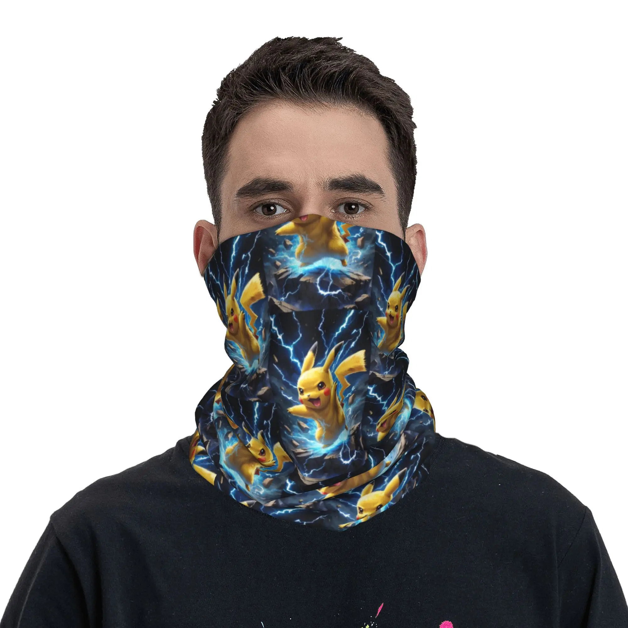 Custom P-Pikachues Flashing Lightning Winter Headband Neck Warmer Women Men Hiking Camping Tube Scarf  Face Bandana Gaiter