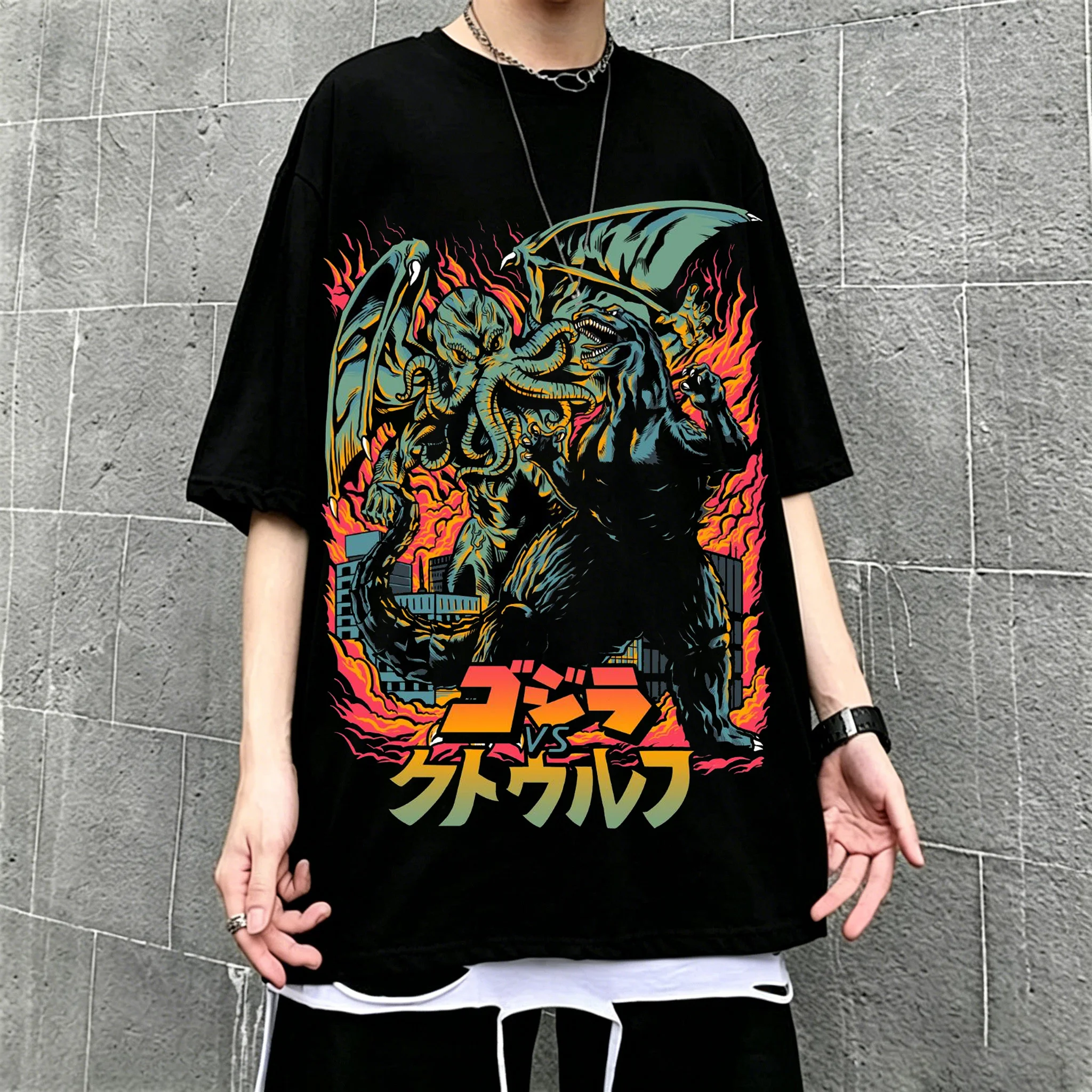 New 2026 American retro cotton short-sleeved T-shirt with Godzilla print, suitable for both men and women, casual street style. - view 6