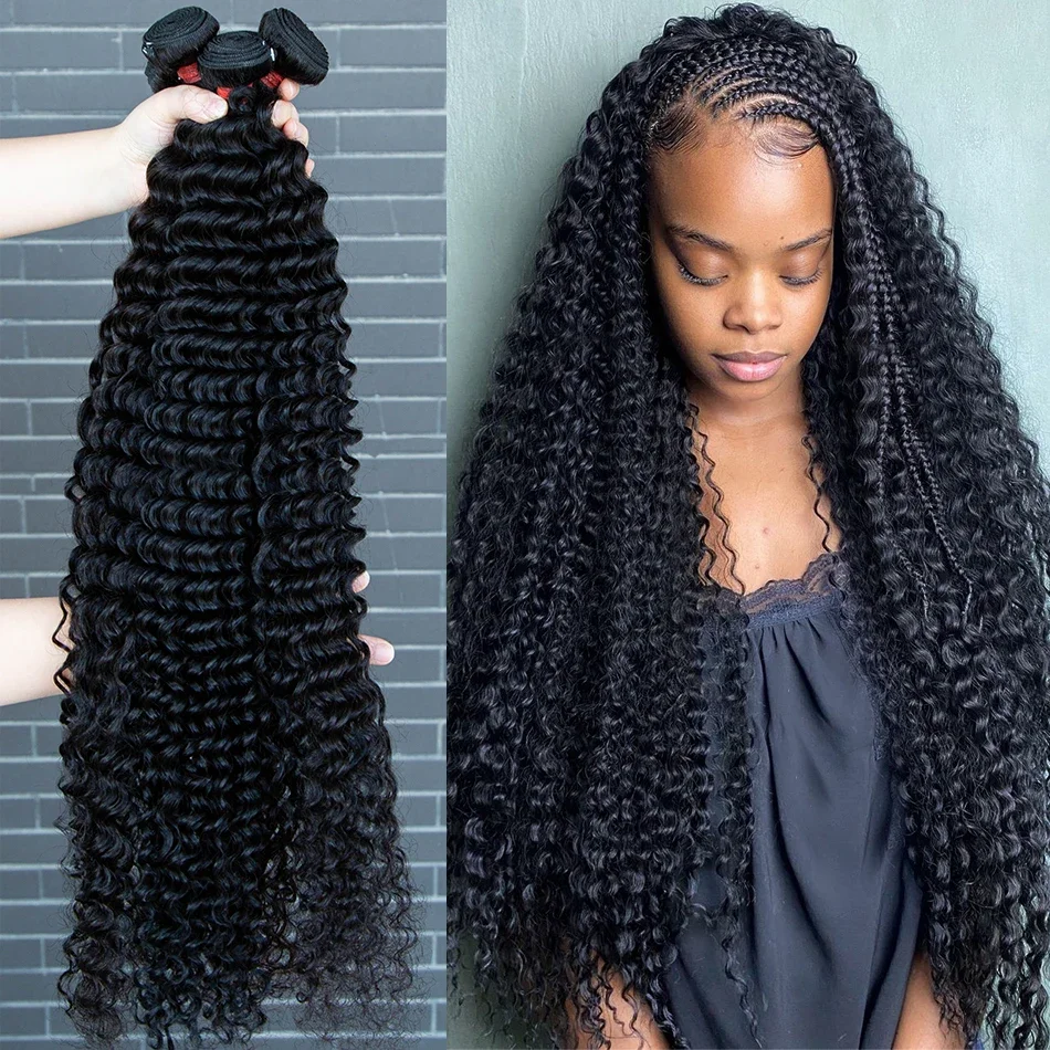 30 40 Inch Deep Wave Curly Brazilian Boho 100% Human Hair Weave Bundles Loose Wave Raw Wholesale Bulk For Tissage Braiding Hair