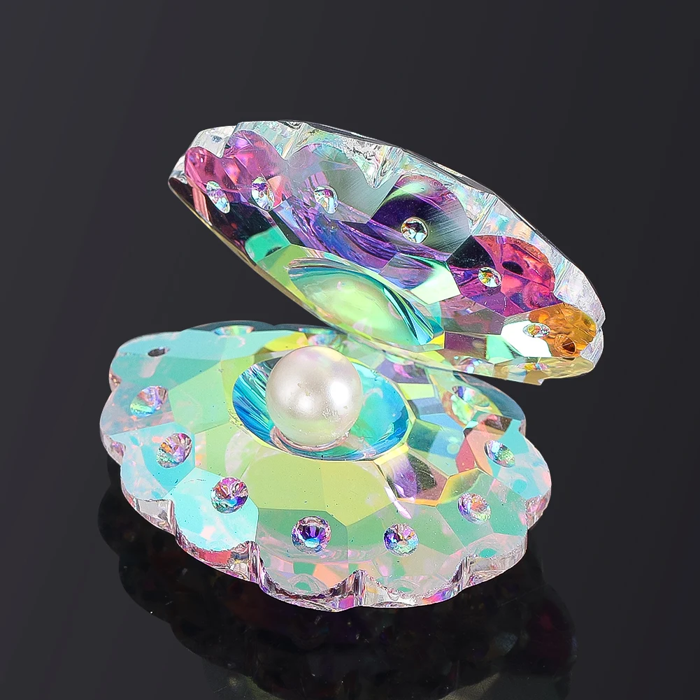 Iridescent Crystal Figurines Pearl Oyster Decoration Clam Shell Ornament Jewelry Display Box Romantic Home Decor Accessories