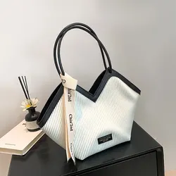 New Fashion Solid Color Bucket Tote Bag Stripped Women’s Shoulder Bags Commuter Ribbonwomen’s Bag Large Capacity Handbags