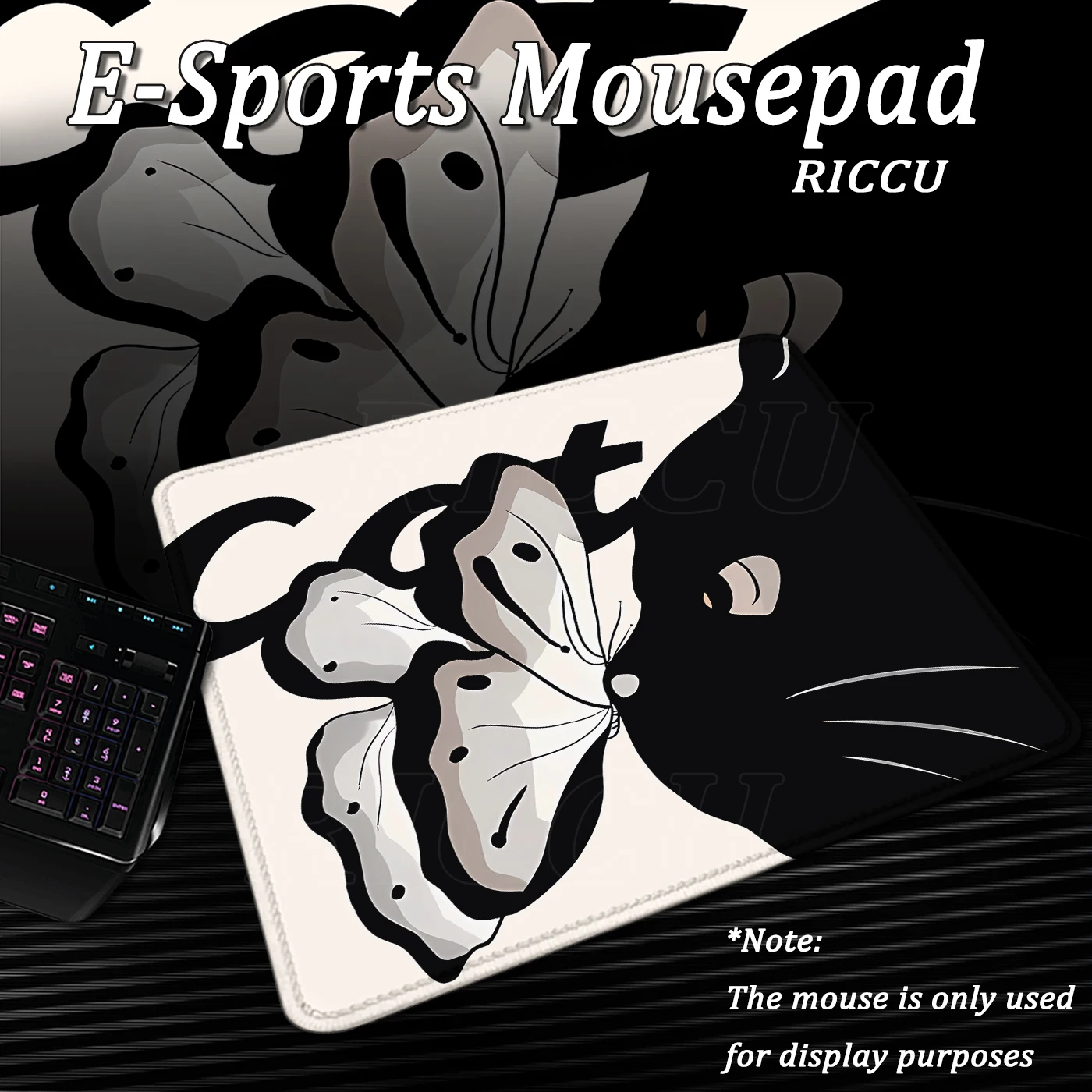 

Black Cat Mousepad Small Office Computer Deskmat Table Gaming Keyboard Mouse Pad Laptop Non-slip E-Sports Deskpad Home Decor Rug