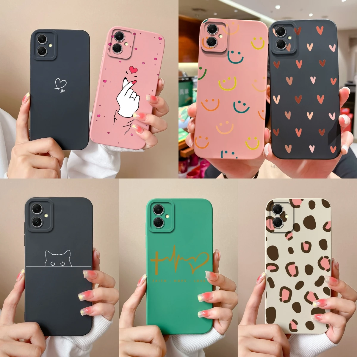 For Samsung Galaxy A05 A05S Cases Back Cover Love Heart Shockproof Non-slip Silicone Square Fashion For Samsung A 05 A05s Bumper