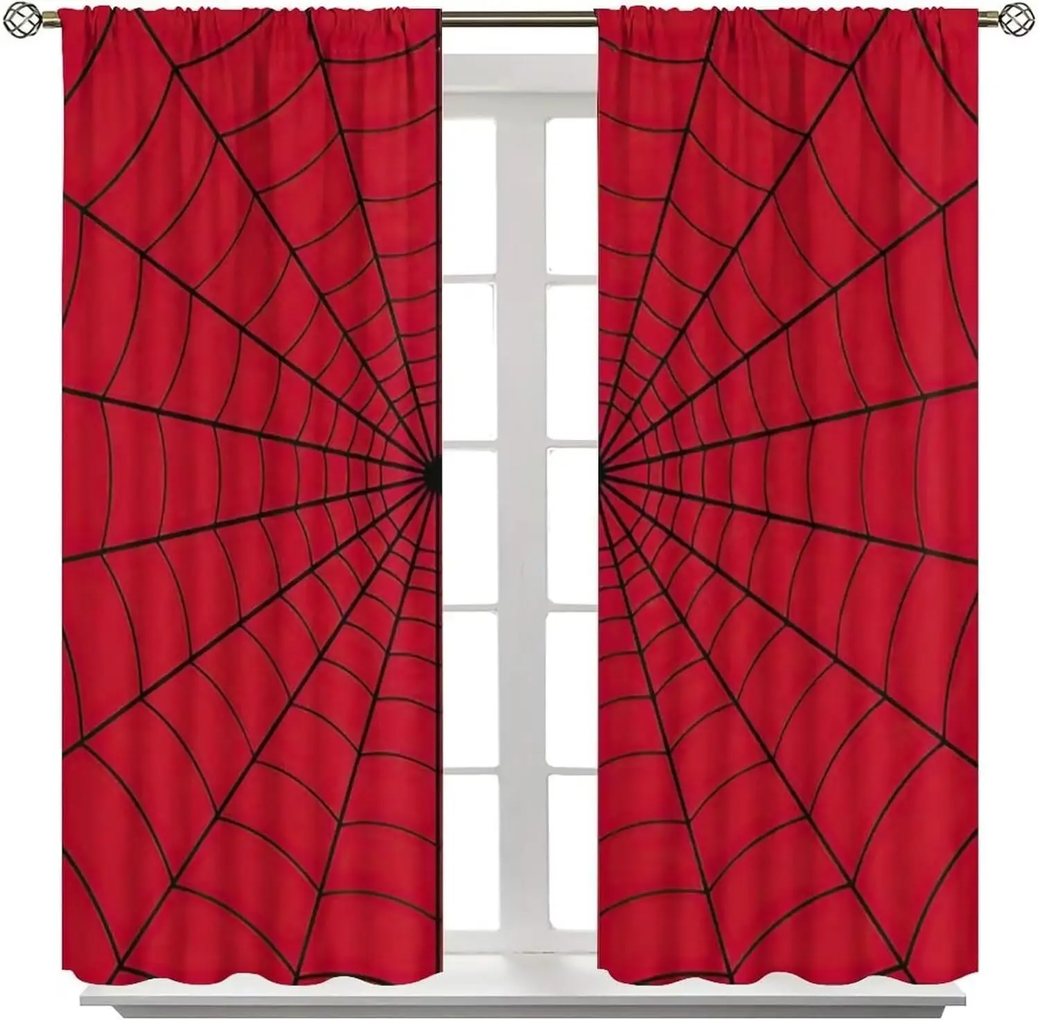 Spider Web Hero Curtains for Kids Room, Red Superhero Drapes with Rod Pocket, Boys Girls Bedroom & Playroom Window Panels