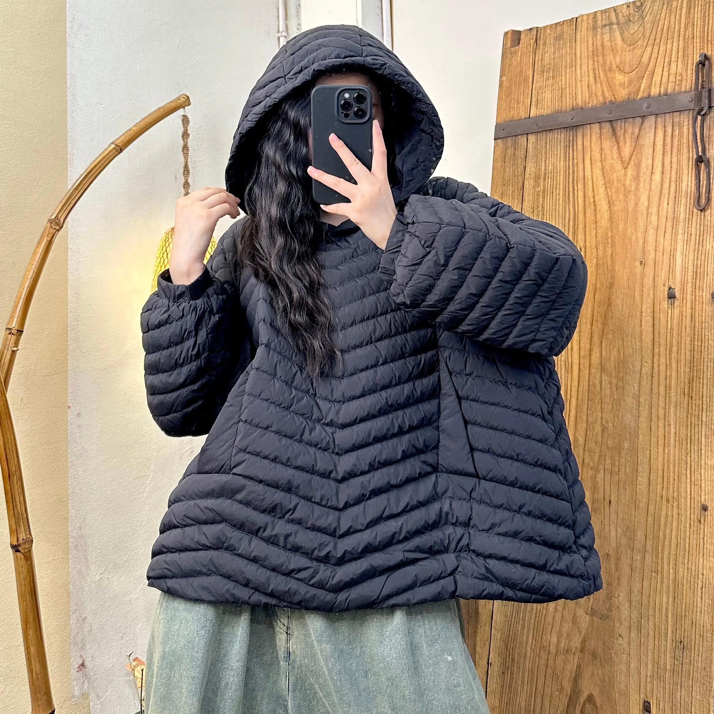 2024 Autumn Winter New Casual Versatile Simple Commuting Pullover Hooded Down Jacket Women LX2375