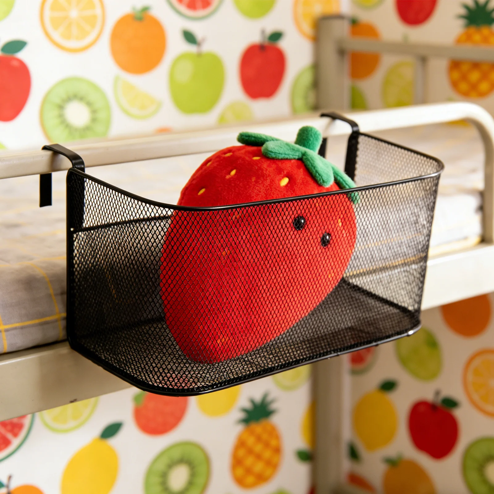 

Bedside Hanging Wire Basket Iron Storage Organizer Dormitory Bedroom Metal Hanging Basket for Bedside Table Books Electronics