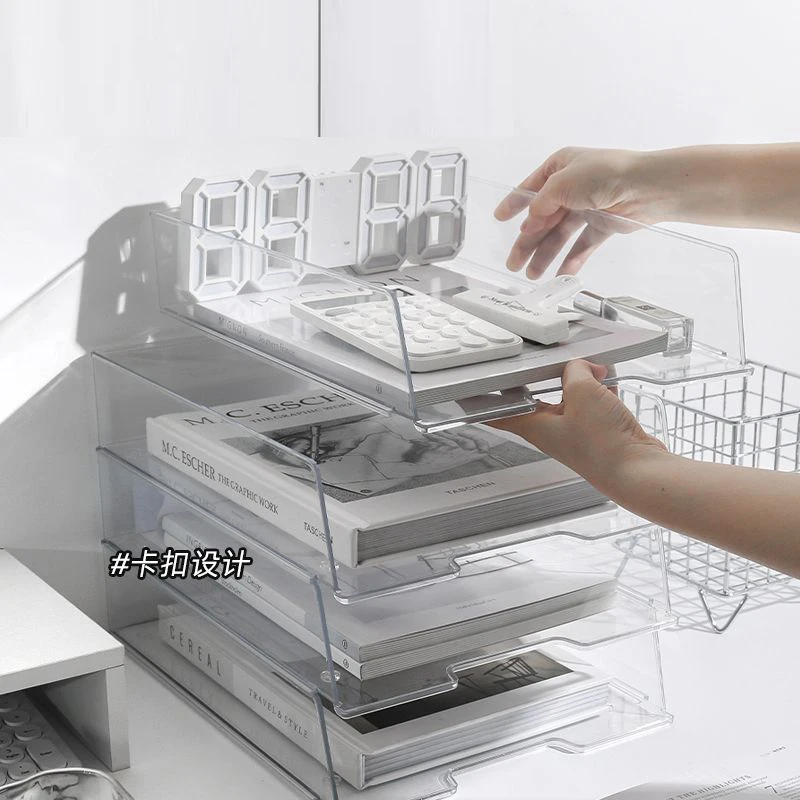 A4 Stackable Detachable Acrylic File Holder Document Stand Tray Desk Organizer Container for Magazine Paper Home Office Supplies