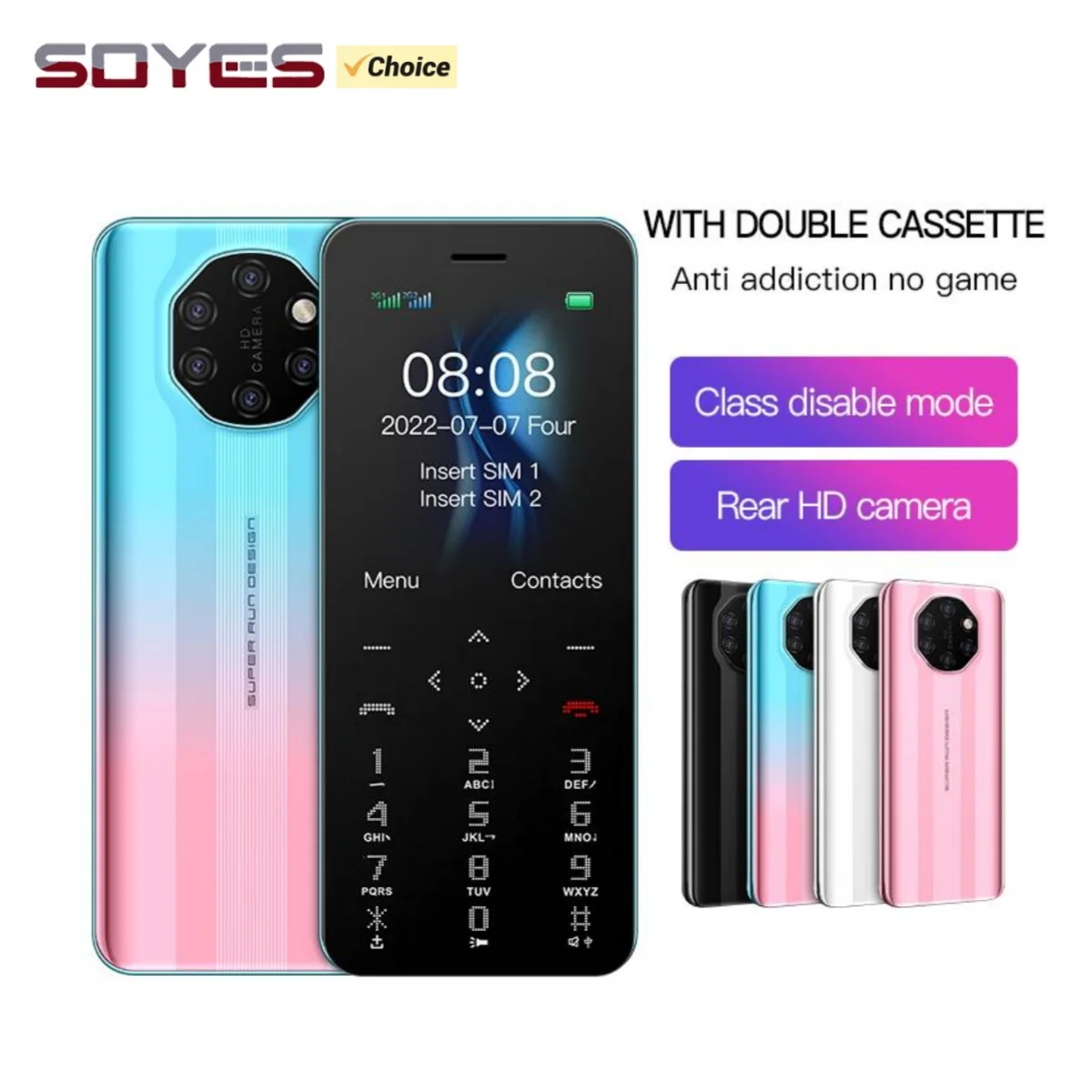SOYES S10W 2G Mini Student Mobile Phone 1.8inches Trendy Keypad Bar Cellphone Anti-addiction GSM Phone Support LED Flashlight