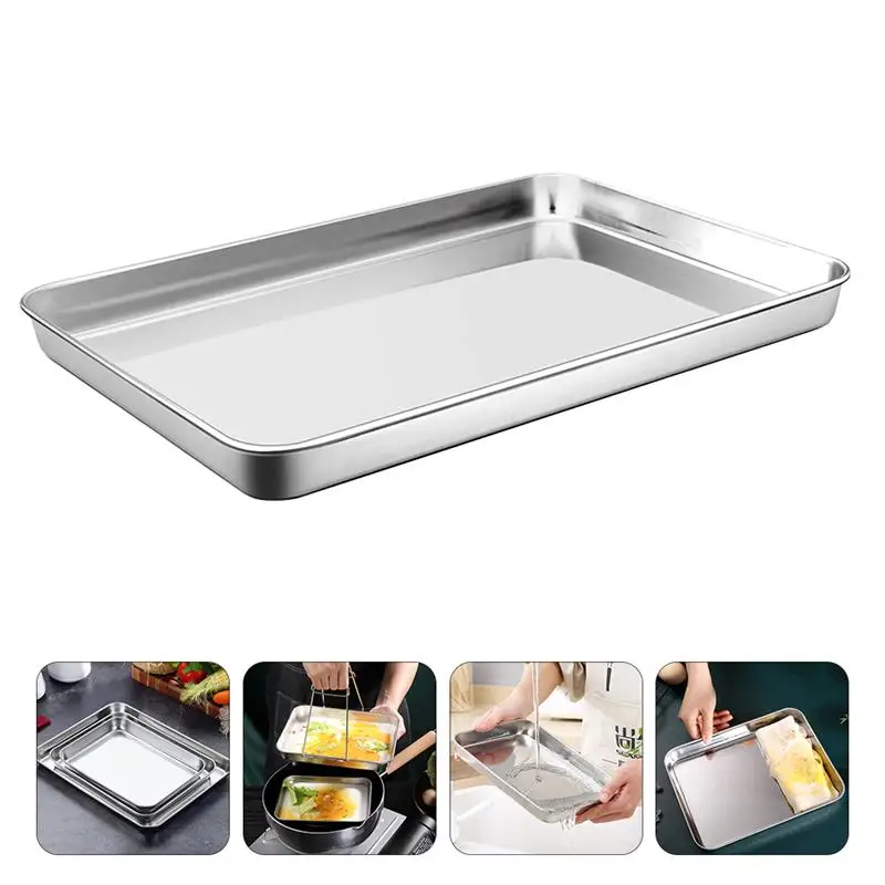 

2PCS Household Stainless Steel Baking Non Stick Frying Pansstick Frying Plate Kitchen Flat Bottom Tray Pizza Baking Cookie