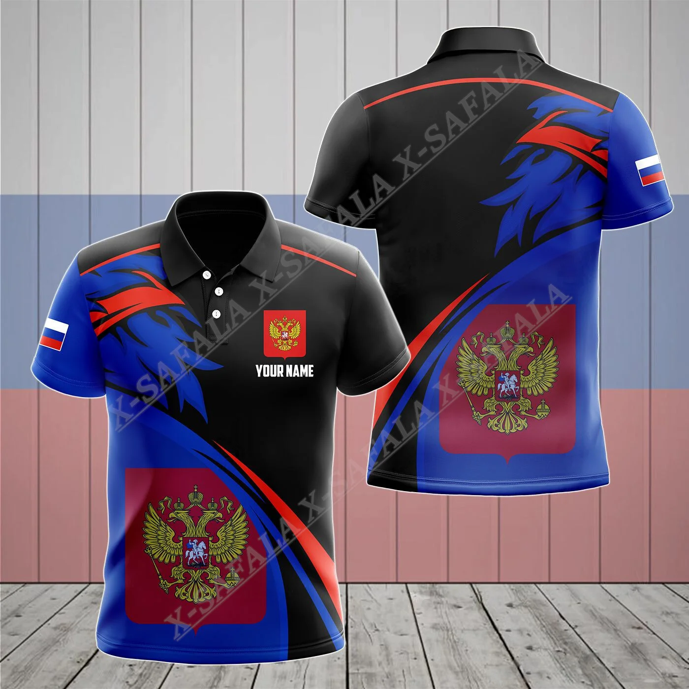 

CUSTOMIZE RUSSIA MAP COAT OF ARMS 3D Print Polo Shirts Mens Collar Short Sleeve StreetWear Casual Top New Summer Clothing