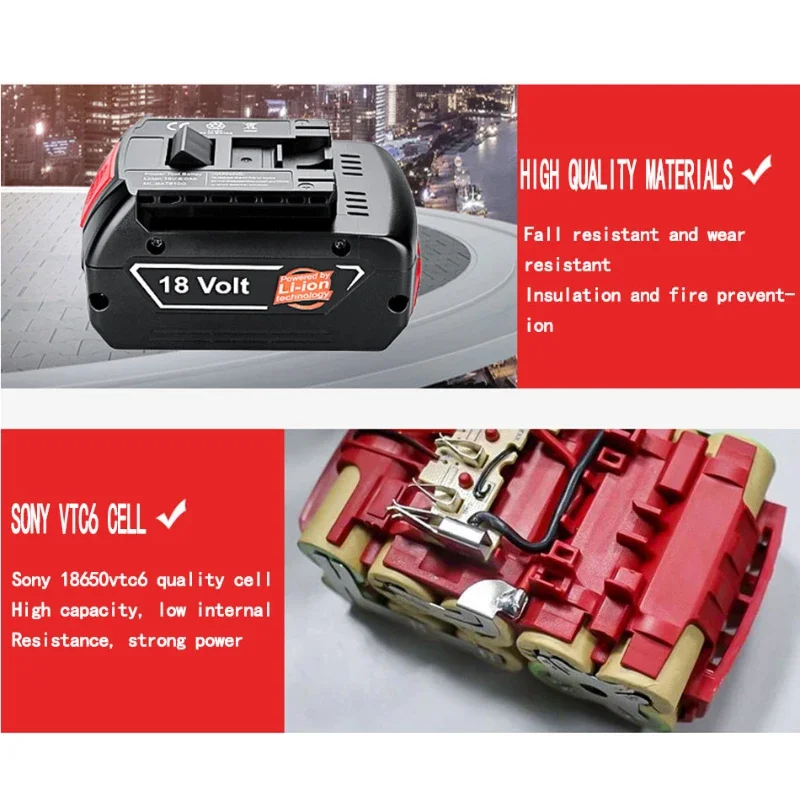 Original BAT610G+AL1820CV for Bosch Professional 18V 8.0AH Li-ion Battery Replacement with LED&for Bosch Quick Charger 14.4V-18V