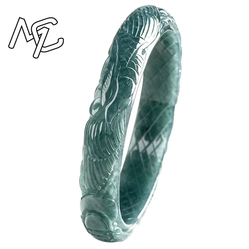Natural Burmese A Emerald Jade Blue Water Phoenix Bangle Amulets Charm Fashion Jewelry Gifts Certificate Men Women